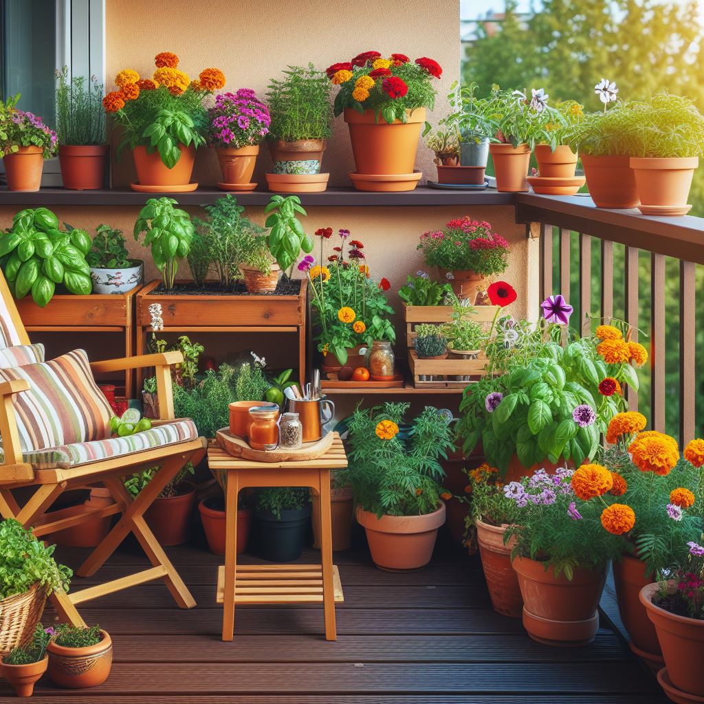 Container gardening on a balcony