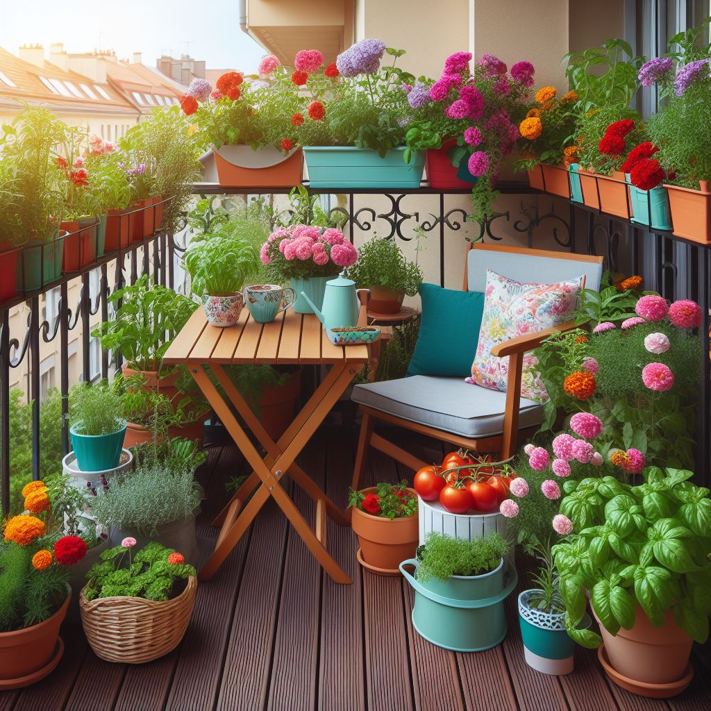 Container gardening on a balcony