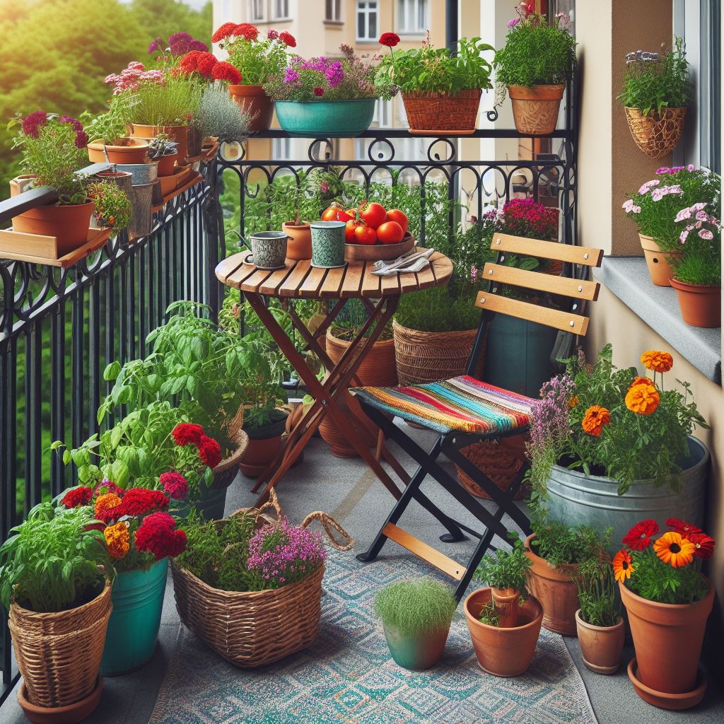 Container gardening on a balcony