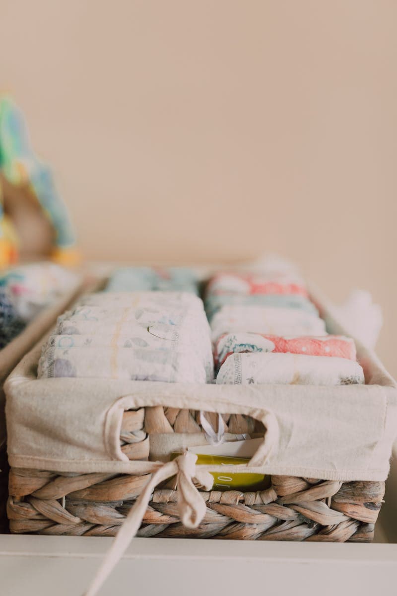 Baby Diapers on a Basket - Organic Diapers